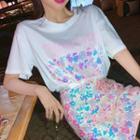 Short-sleeves Lettering Sequin T-shirt