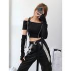 Buckled-strap Crop Top With Detachable Sleeves