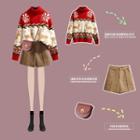 Set: Turtle-neck Jacket Sweater + Wide-leg Shorts