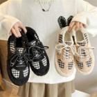 Houndstooth Fluffy Trim Lace Up Shoes