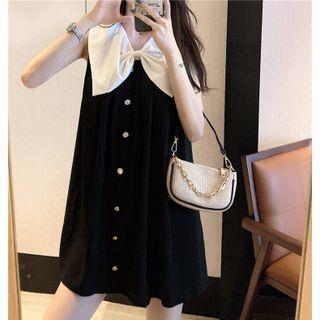 Sleeveless Bow Button-up Mini Dress