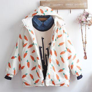 Carrot Print Hooded Padded Jacket As Sgown In Figure - One Size