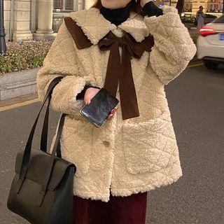Collared Fluffy Jacket Off-white - One Size