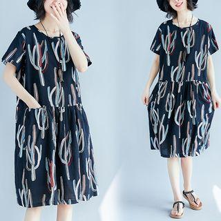 Short-sleeve Pattered Midi Dress