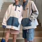 Couple Matching Denim-panel Polo Sweatshirt