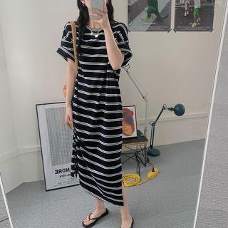 Short-sleeve Striped Midi T-shirt Dress Stripe - One Size