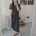 Short-sleeve Striped Midi T-shirt Dress Stripe - One Size