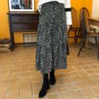 Band-waist Patterned Maxi Skirt Black - One Size
