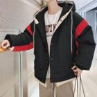 Color Block Buttoned Hooded Padded Jacket