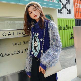 Mock Two-piece Turtleneck Feather-accent Sweater