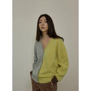 Drop-shoulder Two-tone Cardigan