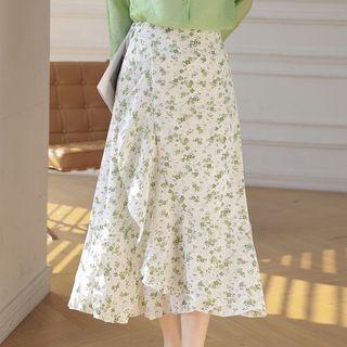 Floral Ruffle Midi A-line Skirt