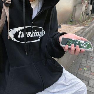 Printed Oversize Hooded Zip Jacket