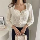 Sweetheart-neck Pompom Cropped Knit Top
