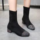 Low-heel Plaid Panel Short Boots