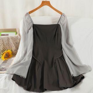 Bell-sleeve Paneled A-line Dress