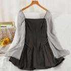 Bell-sleeve Paneled A-line Dress
