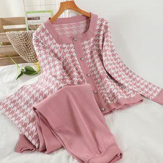 Set: Houndstooth Cardigan + Straight-leg Pants