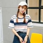 Flamingo Embroidered Striped Short-sleeve T-shirt
