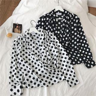 Polka Dot Deep V-neck Long-sleeve Chiffon Blouse