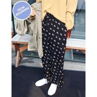 Drawstring-waist Floral Pattern Pants