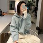 Slit-side Knit Hoodie Grayish Blue - One Size