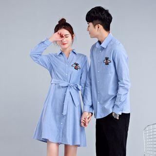 Couple Matching Embroidered Shirt / Long-sleeve A-line Dress