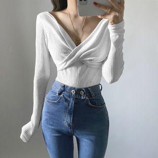 Long-sleeve Twisted Ribbed Knit Top