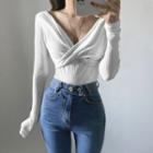 Long-sleeve Twisted Ribbed Knit Top