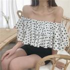 Elbow-sleeve Off Shoulder Dotted Top