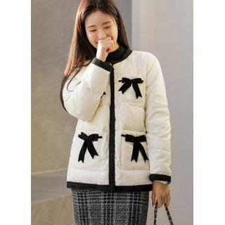 Velvet-ribbon Duck-down Jacket Ivory - One Size