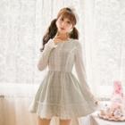 Lace Panel Long-sleeve Dress With Detachable Cape
