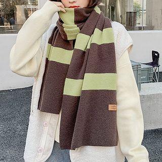 Striped Knit Scarf Green & Coffee - One Size