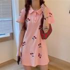 Embroidered Cherry Short-sleeve Lapel Polo Dress