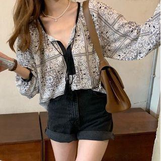 Long-sleeve Paisley Print Blouse