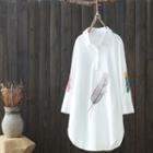 Feather Embroidered Shirt Dress