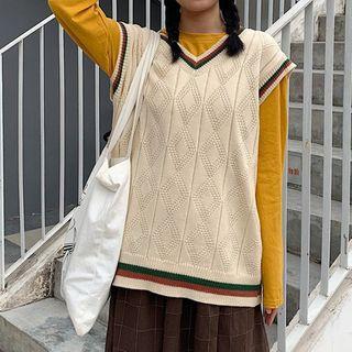 Knit Vest / Long-sleeve Plain Top