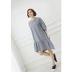 Elbow-sleeve Ruffle-hem Gingham Dress