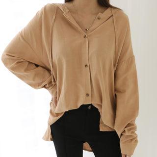 Slit-side Hooded Cotton Shirt
