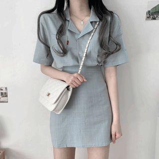 Set Of 2: Short-sleeve Blouse + Mini Skirt