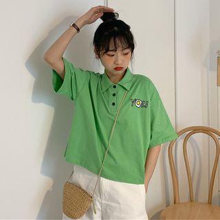 Bell-sleeve Printed Polo Shirt
