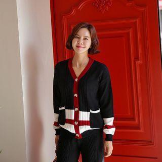 Woolen Color-block Cardigan