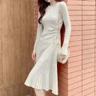 Long Sleeve Drawstring Knit A-line Dress