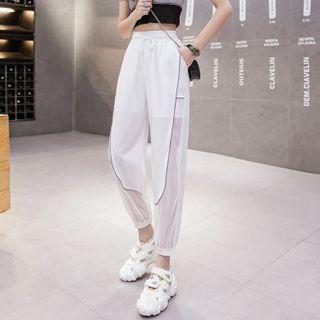 Contrast Trim Mesh Panel Cropped Harem Pants
