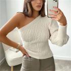 Long Sleeve One-shoulder Cable-knit Sweater
