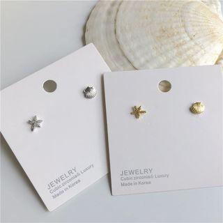Non-matching Alloy Starfish & Shell Stud Earring