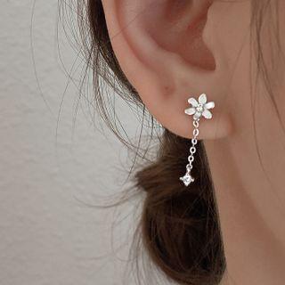 Flower Rhinestone Sterling Silver Dangle Earring 1 Pair - Flower - Silver - One Size