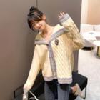 Collared Cable Knit Panel Cardigan