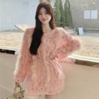 Fluffy Cable Knit Sweater / Waist Chain