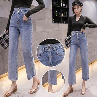 Button High Waist Crop Jeans